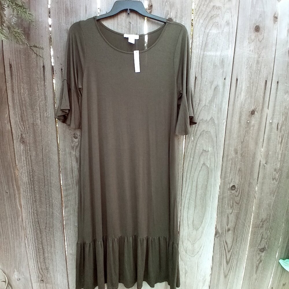 SWEET LINDSEY Dress Womens Oversize 1X Green Tent 3/4 Bell Sleeve Pullover New